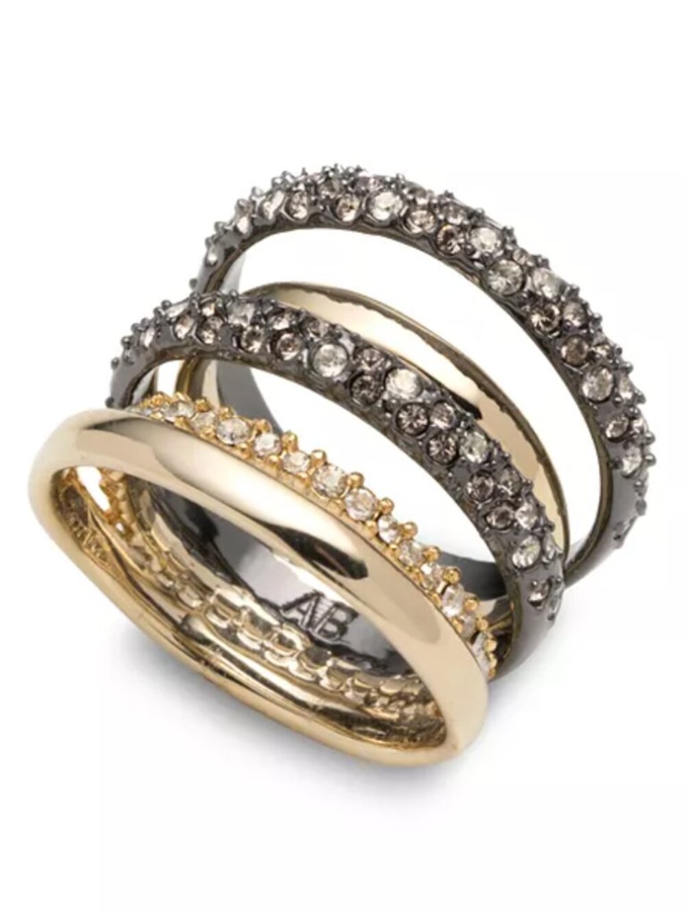 ALEXIS BITTAR Gold & Gunmetal Pavé Orbiting Crystal 2 Tone Layered Ring Size 7